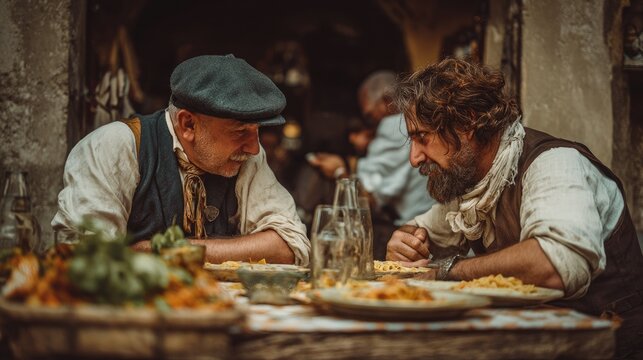 Italy people portrait are masters of pasta and Renaissance art they are talking together