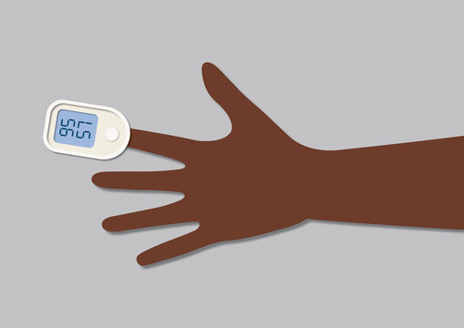 Pulse oximeter clipped on finger, illustration