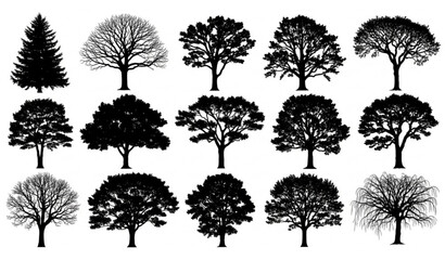 Fototapeta premium Tree Silhouette Collection Black Nature Vector Set