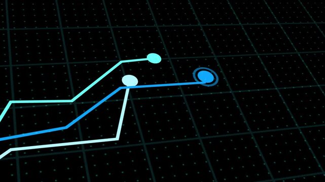 Blue and green lines move across a grid
