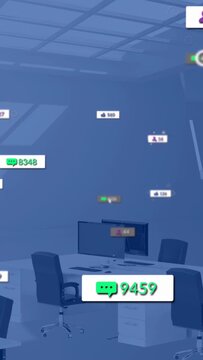 Vertical video: Desk hosting popup badges, cursor clicking spiking counts as showing stats fading