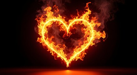 Fototapeta premium A flaming heart burns brightly on transparent background