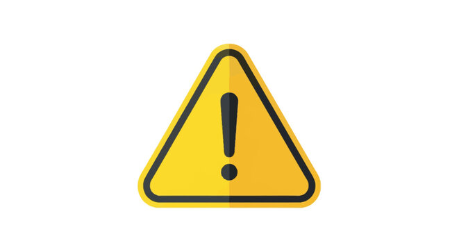 Yellow triangle warning sign icon with black exclamation mark. Isolated on white background. Flat vector illustration for alert, caution, hazard, and attention notifications.