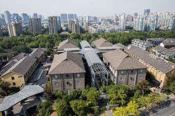 Aerial view of Hangzhou National Silk Reserve warehouse complex in Hangzhou, China © NguyenNgoc