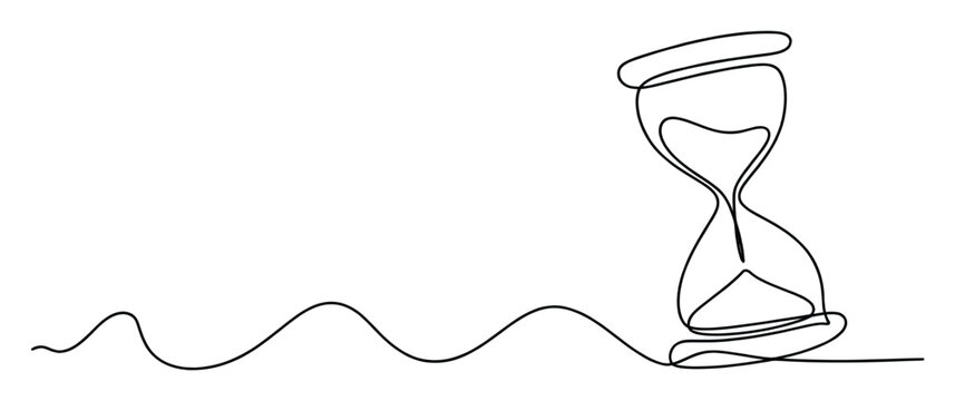 Minimalist one line drawing of an hourglass, symbolizing the passage of time and upcoming deadlines.