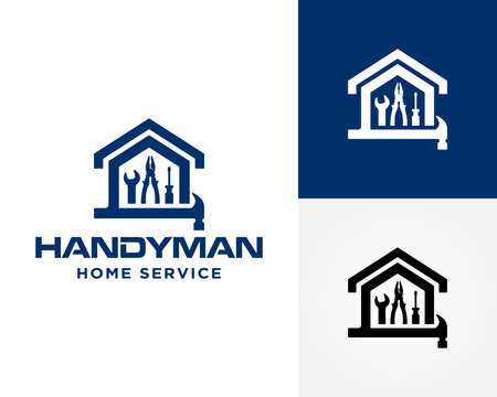 Handyman Home Service Logo design vector With Tools Silhouette, House Roof Emblem and Professional Repair Branding