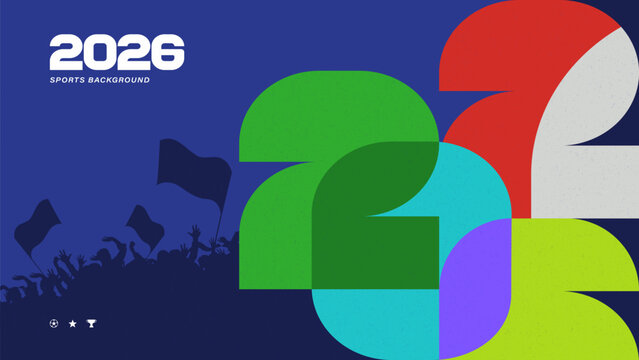 Abstract 2026 Soccer Championship Background With Geometric Numbers And Cheering Crowd