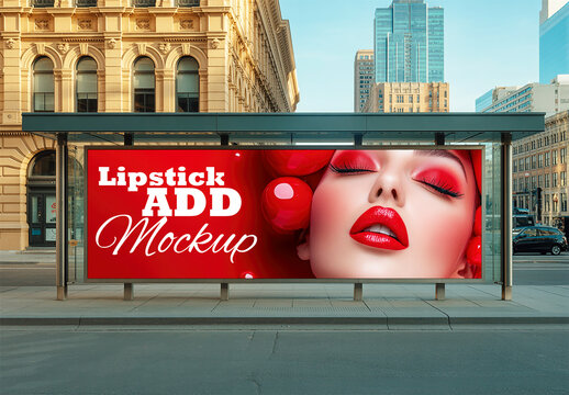 Urban Billboard Mockup with Bold Beauty Makeup Ad