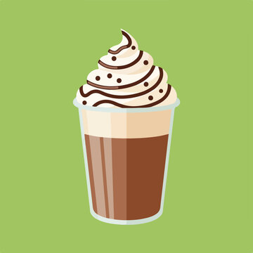 Iced Mocha Coffee with Whipped Cream and Chocolate Vector Illustration