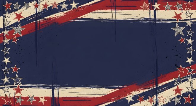 Grunge american flag themed background with patriotic stars and stripes border