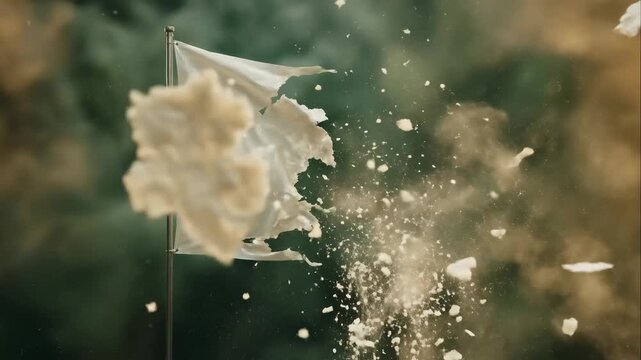 Tattered White Flag Disintegrates in Wind Storm