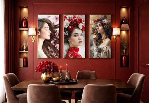 Wall Art Frame Mockup in Elegant Dining Room Interior