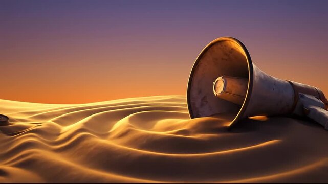 Megaphone Buried in Sand at Sunset