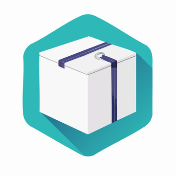 Flat design icon of a white box with blue straps