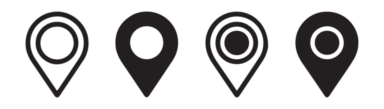 Collection of black location pin icon. map pointer symbol in flat style for gps navigation on transparent background.