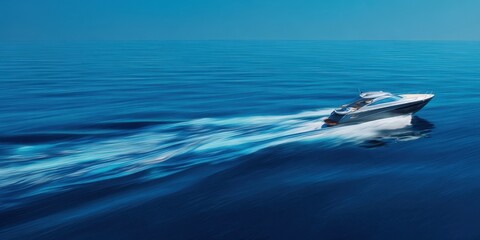 Naklejka premium The yacht cutting through crystal blue ocean water leaving dynamic white wake