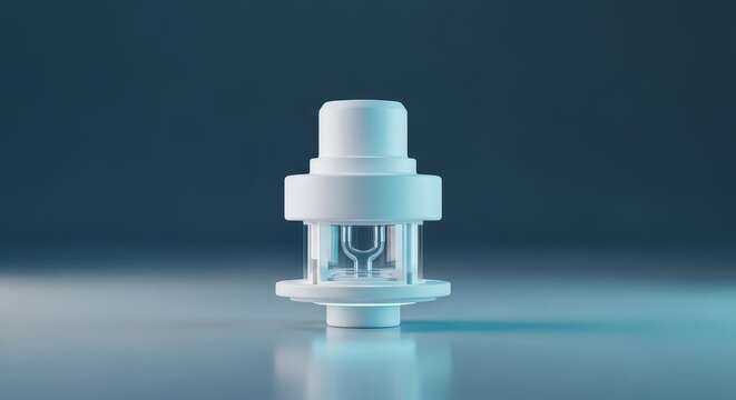 Medical vial adapter 3D render, sterile drug transfer connector visualization, pharmaceutical closed-system coupling device, hospital compounding accessory, precision fluid transfer interface