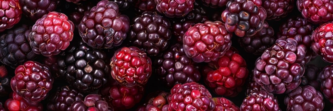 Loganberry texture background, Rubus loganobaccus fruits pattern, many logan berry mockup