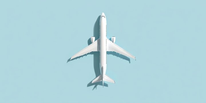 The Airplane Viewed from Above on a Minimal Pastel Blue Background for Travel