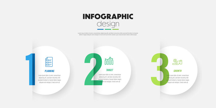 Infographic design circles charts, icons business concept charts with 3 options.