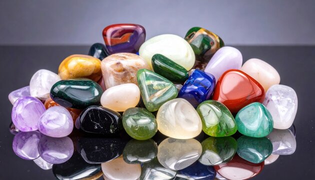 A vibrant pile of assorted, polished, and uncut gemstones reflecting light, ready for exchange or creative use.