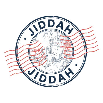 Vintage style travel stamp illustration featuring the city of Jiddah