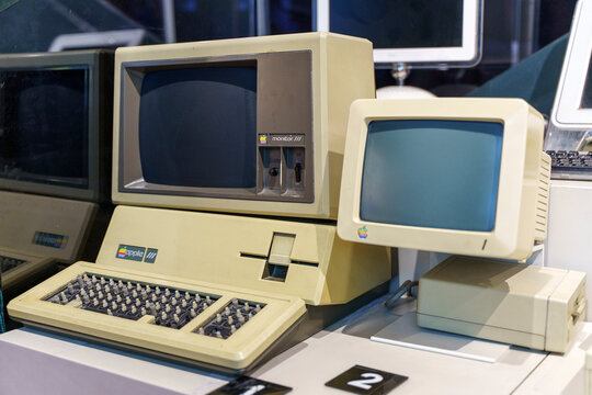 Istanbul, Turkey - March 25, 2026: Vintage Apple Computer Setup with Old Monitor Keyboard and Classic Retro Technology Design