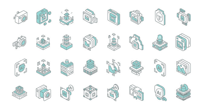 Business icons, modern line style, 30 commerce symbols, blue and grey, vector graphics