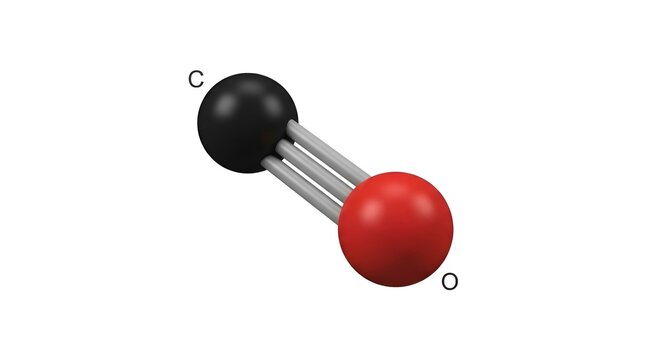 Carbon Monoxide CO Molecule 3D Model with Triple Bond