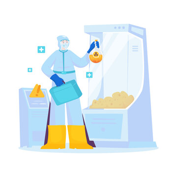 Handling Chemical While Wearing Biohazard Protective Suit Vector Illustration