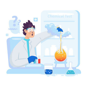Male Scientist Dripping Chemical Liquid for a Laboratory Experiment Vector Illustration