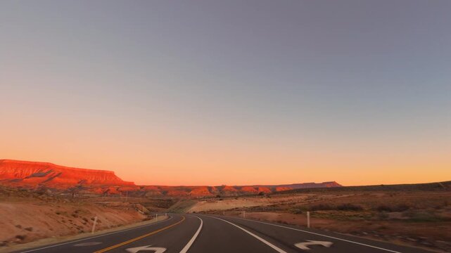 Approaching La Verkin Utah at Sunset &mdash; Desert Highway Drive POV