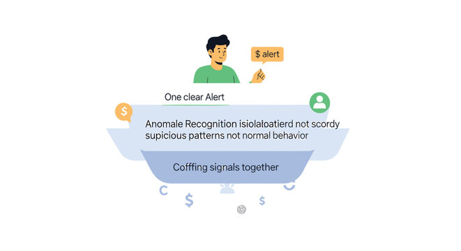 Anomaly detection, suspicious behavior icons, security alert symbols, threat analysis graphics