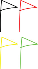 Obraz premium Triangular hand drawing pennant flag set, black red yellow green outline markers on transparent background
