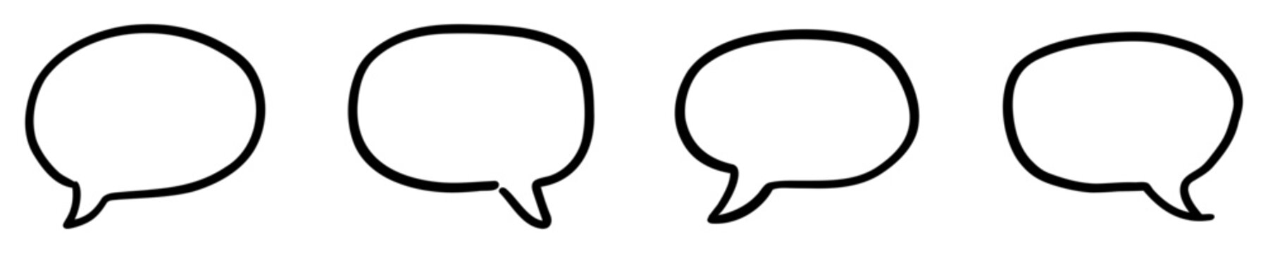Set of hand-drawn linear blank speech bubble icons. Minimalist sketches of dialogue boxes for comics design, chats, and communication visualization. Vector illustration.