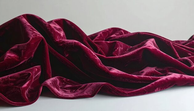 Luxurious Deep Red Velvet Fabric Draped in Elegant Folds.