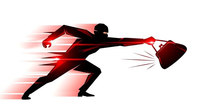 thief running with stolen briefcase, red motion blur