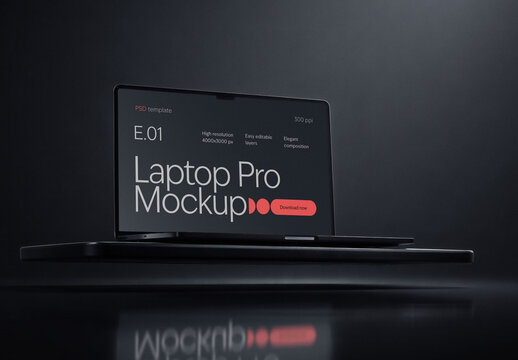 Laptop Mockup on Dark Stage