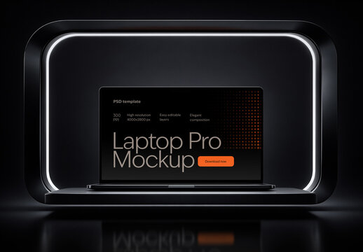 Laptop Mockup on Dark Stage