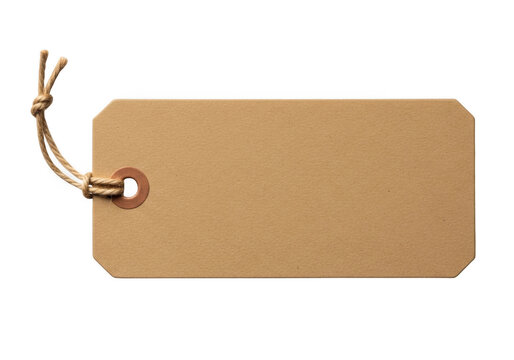 Brown gift tag with string isolated on transparent background