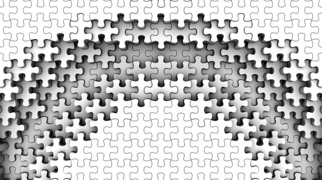 Puzzles Form a Wave. Abstract motion, 3d rendering, 4k resolution

