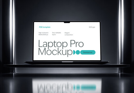 Laptop Mockup on Dark Stage