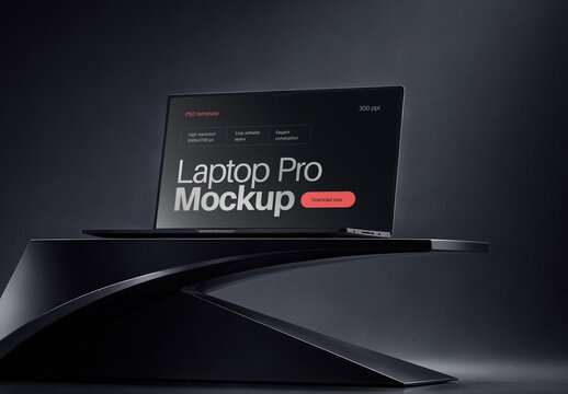 Laptop Mockup on Dark Stage