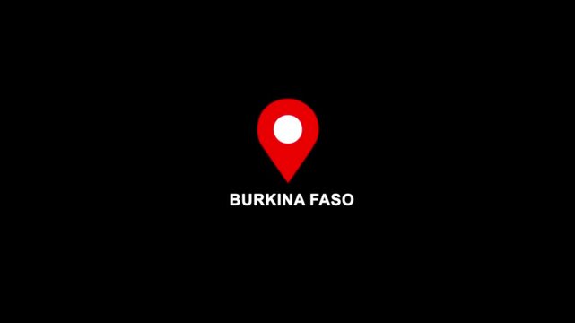 Burkina faso location symbol. Panama country name text down location pin pointer icon black background 4K video.