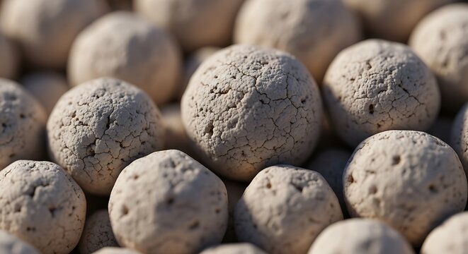 Macro shot of expanded clay aggregate pellets used for gardening.