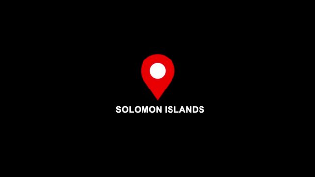 Solomon islands location pin animation. Map marker icon with country name on black background 4k video.