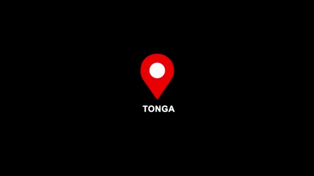 Tonga location symbol. Panama country name text down location pin pointer icon black background 4K video.