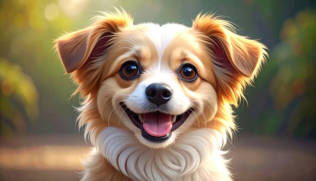 Close-up Portrait of a Happy, Smiling Mixed-Breed Dog Outdoors.
