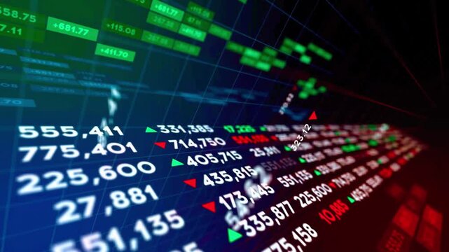 Dynamic investment background showing bullish market trends with fluctuating stock prices and economic indicators.
