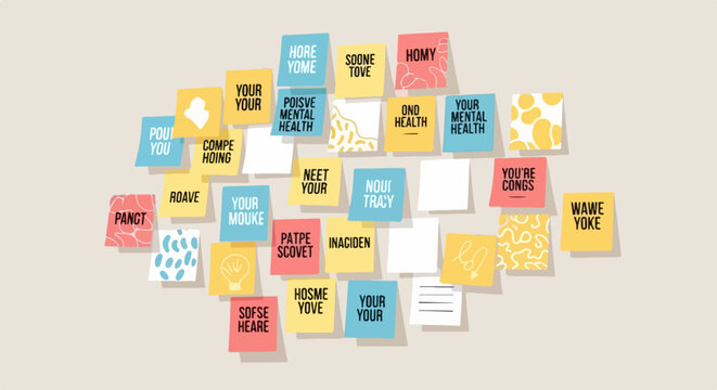 Mental health awareness vector cards with positive affirmations and self care tips. Mental health support messages for well being and personal growth.